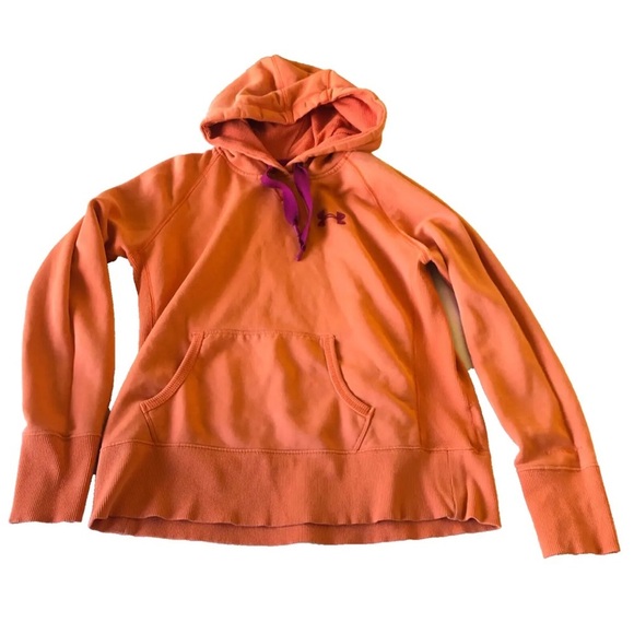 Under Armour Storm Loose Sweatshirt Hoodie Orange Pink Logo Pullover M - Picture 1 of 16